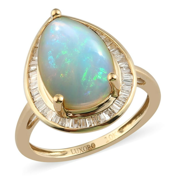 10k Yellow Gold Pear Opal And Diamond Ring 